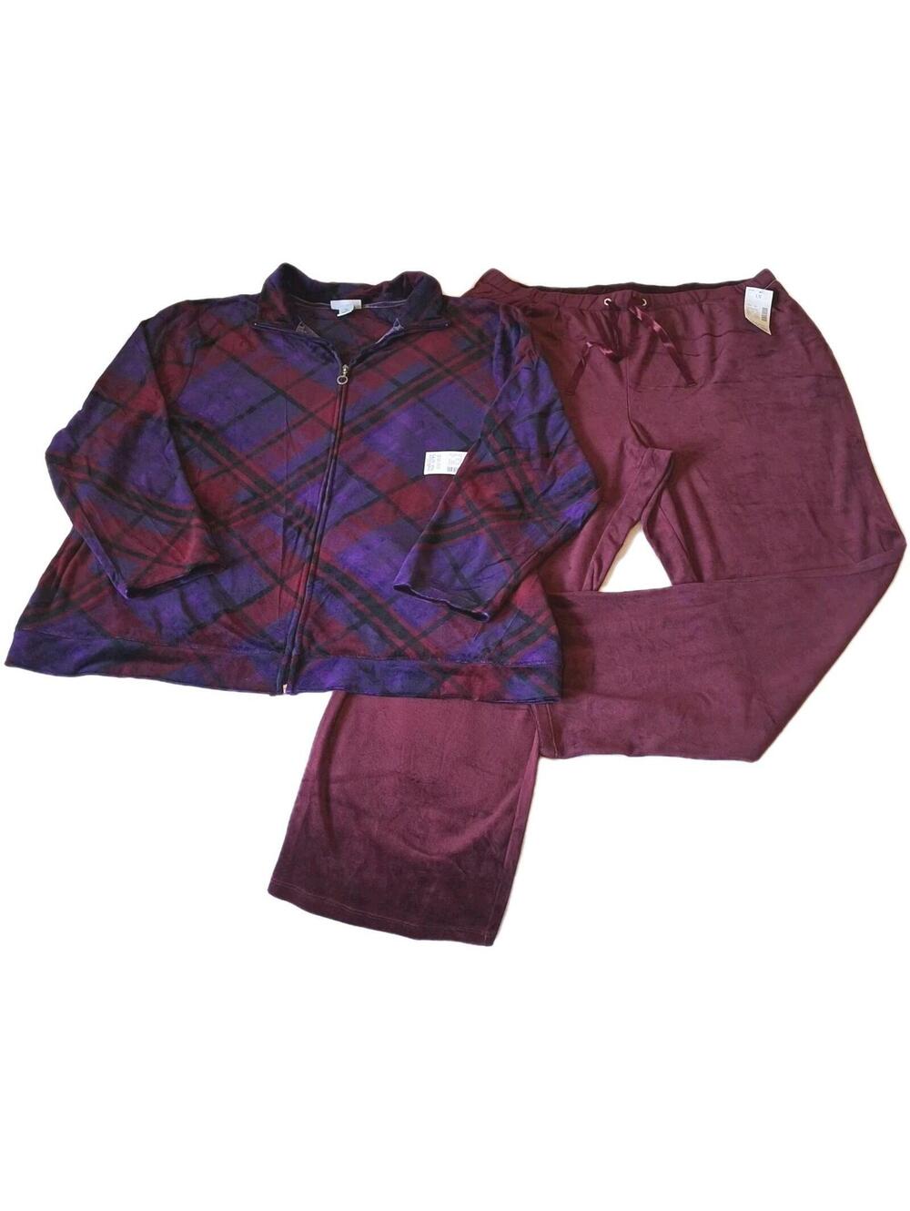 Catherines Liz Me Plaid Velour Tracksuit Set 2X Jacket 1X Pants Purple Berry NWT